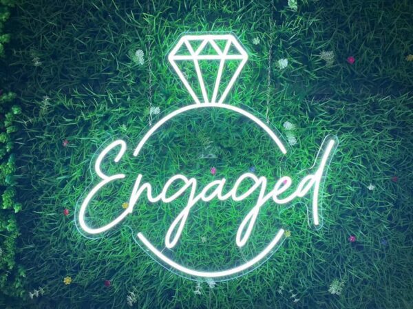 Buy Engaged with Diamond Ring Neon Sign – Cool White | Balloons4U