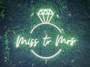 Miss To Mrs with Ring Cool White Neon Sign