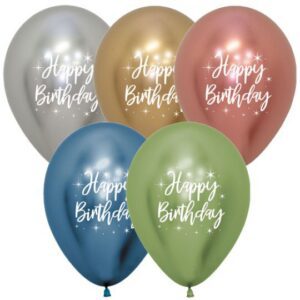 Sempertex 12 inch Reflex Happy Birthday Radiant Assorted Colours Latex Balloons 20014792