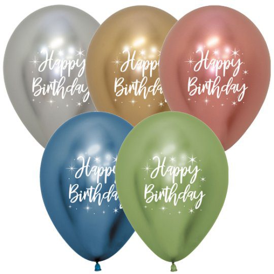 Sempertex 12 inch Reflex Happy Birthday Radiant Assorted Colours Latex Balloons 20014792