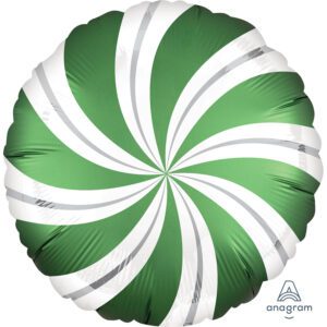 Amscan 18inch White Silver Emerald Green Swirly Round Foil Balloon