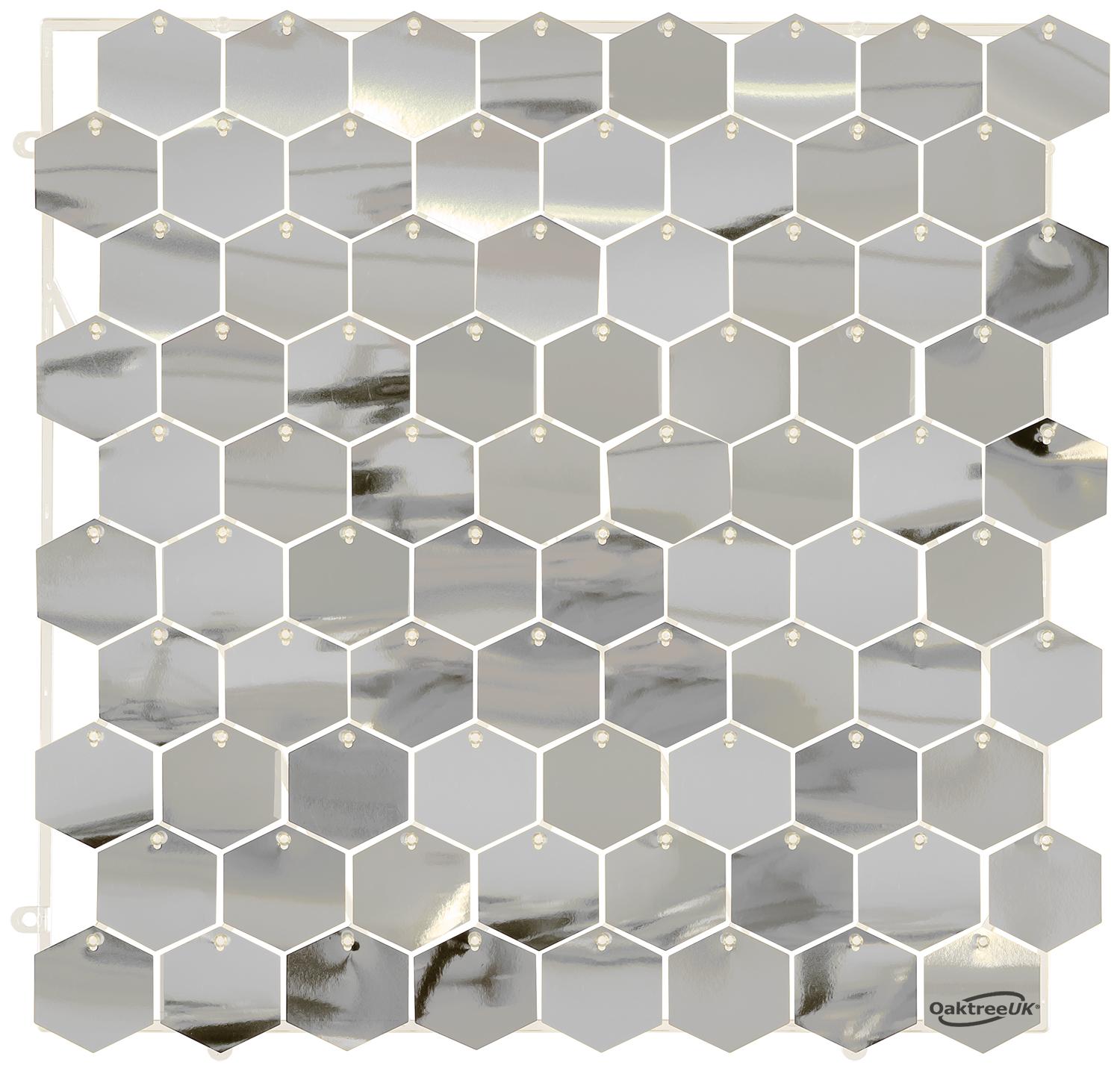 Oaktree Sequin Wall Panel Metallic Silver Hexagons