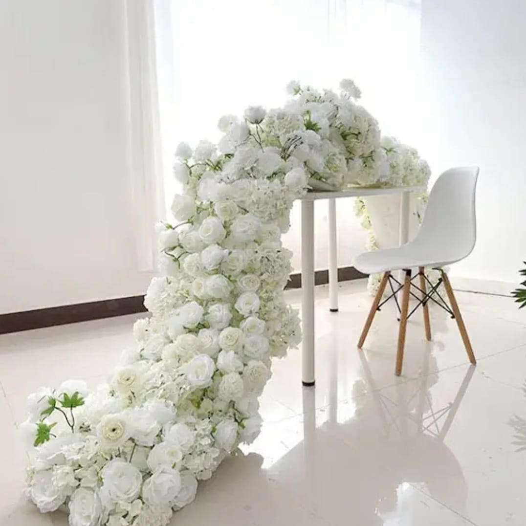 Artificial Flower Table Runner 2M Centrepiece Roses & Gypsophila
