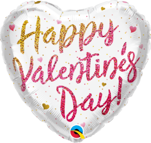 Qualatex 18 inch Happy Valentine's Day Glitter Ombre White Foil Balloon_20983