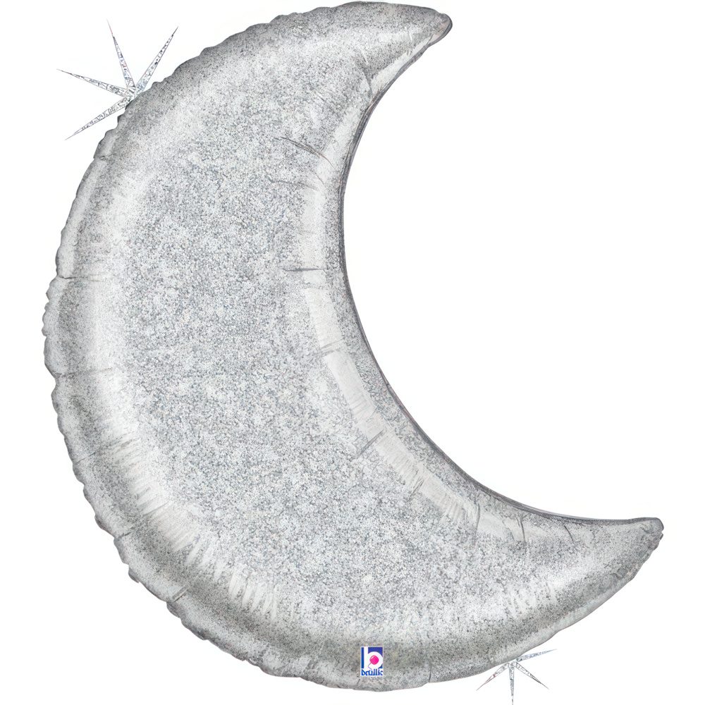 Grabo 42 inch Silver Crescent Glitter Holographic Foil Balloon_35733gh-glitter-moon-silver-b