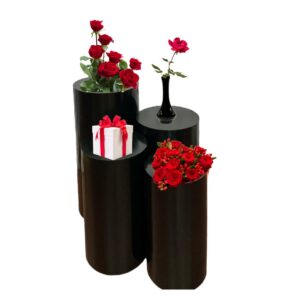 Set Of 4 Black Round Cylinder Plinth Pedestal Cake Stands