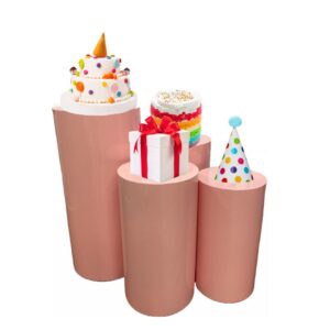 Set Of 4 Pink Round Cylinder Plinth Pedestal Cake Stands