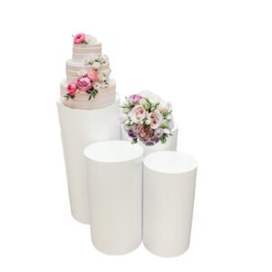Set Of 4 White Round Cylinder Plinth Pedestal Cake Stands