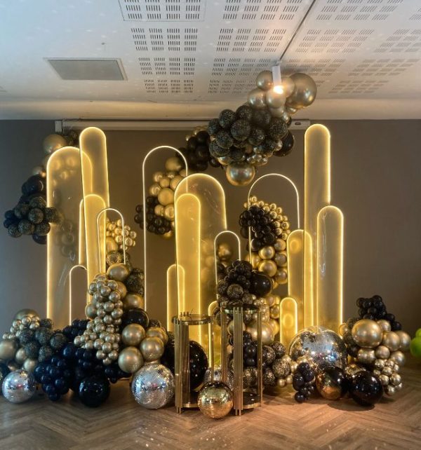 Set Of 3 Arched Warm White Gold Metal Plinth Backdrop Lights