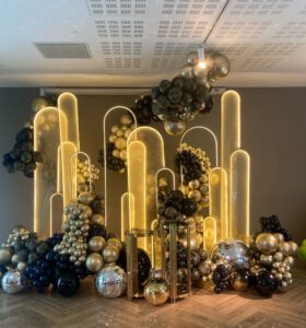 Set Of 3 Arched Warm White Gold Metal Plinth Backdrop Lights