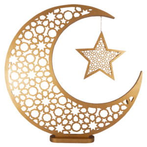 Large Wooden Standing Gold Eid Moon & Hanging Star
