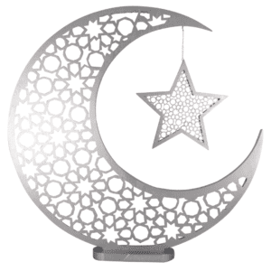 Large Wooden Standing Silver Eid Moon & Hanging Star