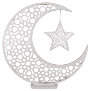 Large Wooden StandingWhite Eid Moon & Hanging Star