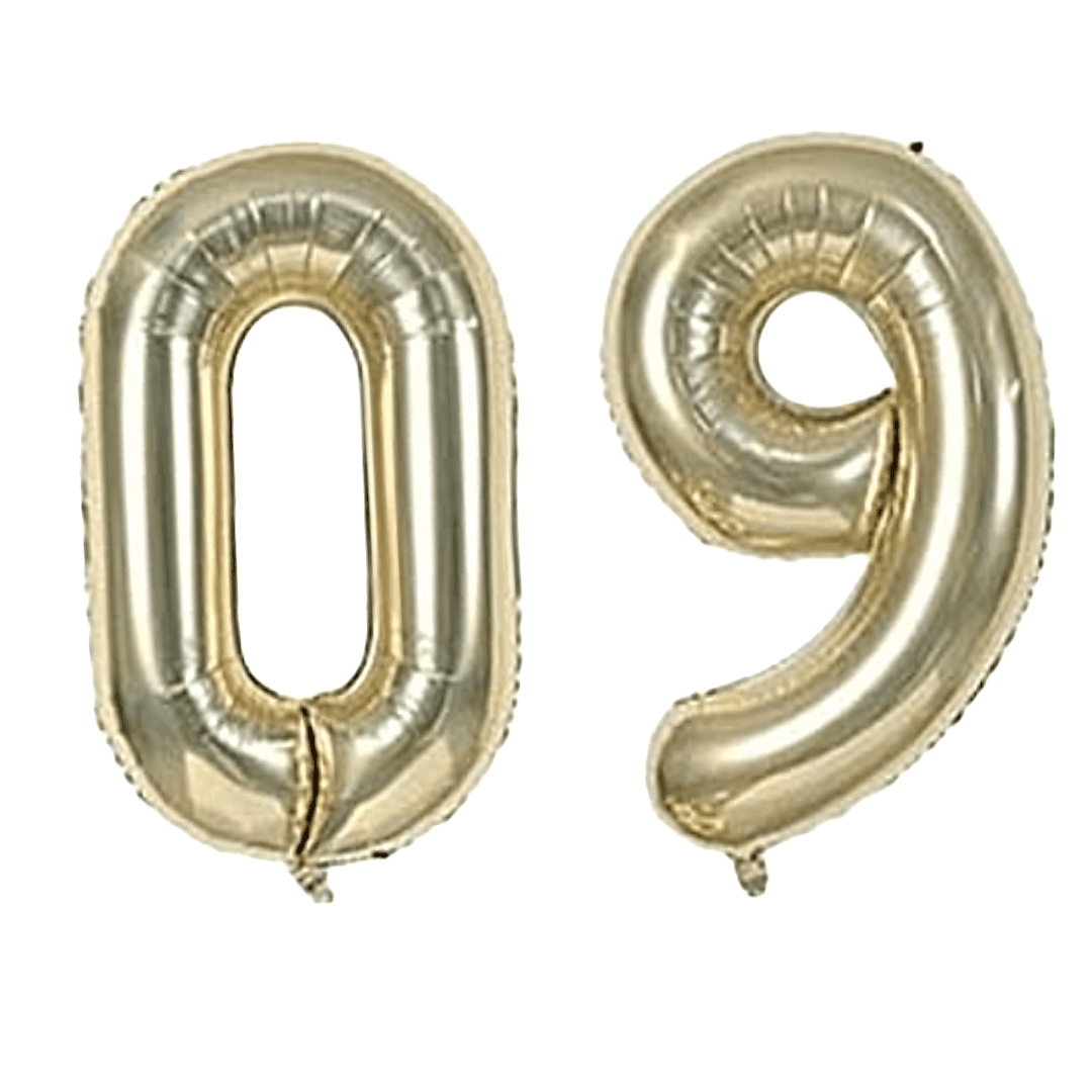 40 inch Age 0-9 White Gold Foil Number Balloons
