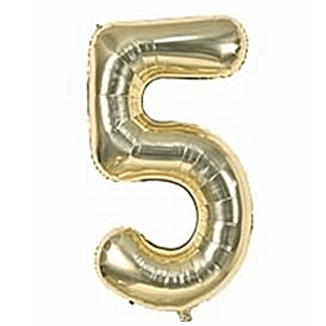40 inch Age 5 White Gold Foil Number Balloons