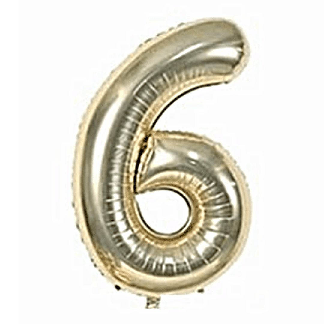 40 inch Age 6 White Gold Foil Number Balloons