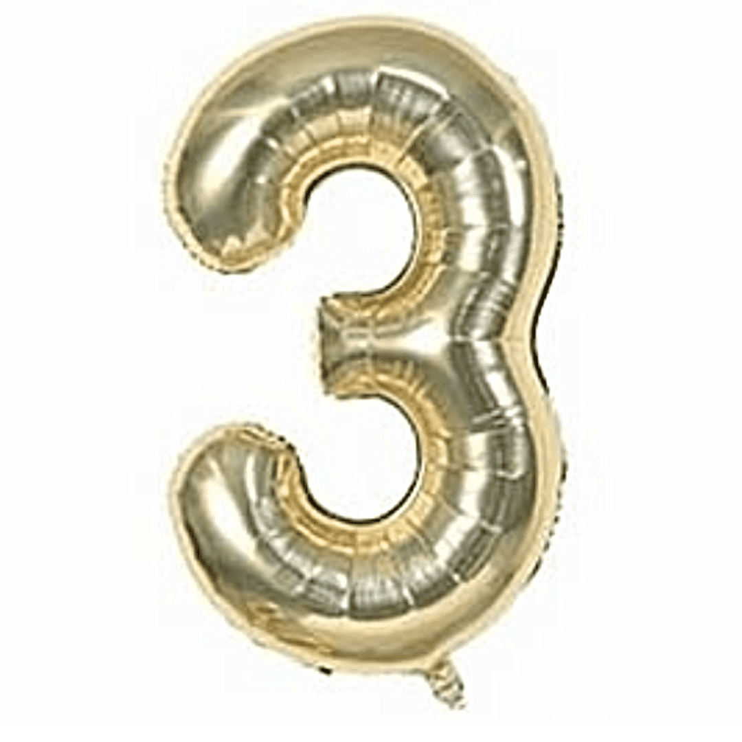 40 inch Age 3 White Gold Foil Number Balloons