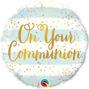 Qualatex 18 inch On Your Communion Blue Stripes Foil Balloon_13445-500__49643