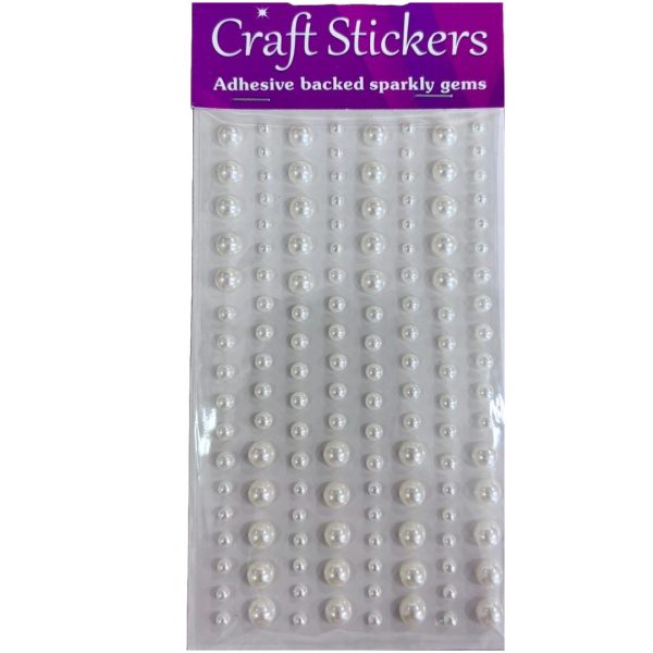 Eleganza Craft Stickers 3mm-6mm x 136pcs Pearls White No.01 (10pk)