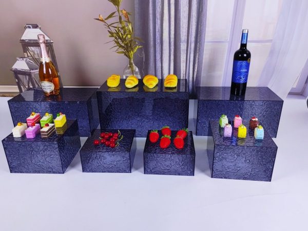Set of 7 New Transparent Black Acrylic Food Riser Display Stands