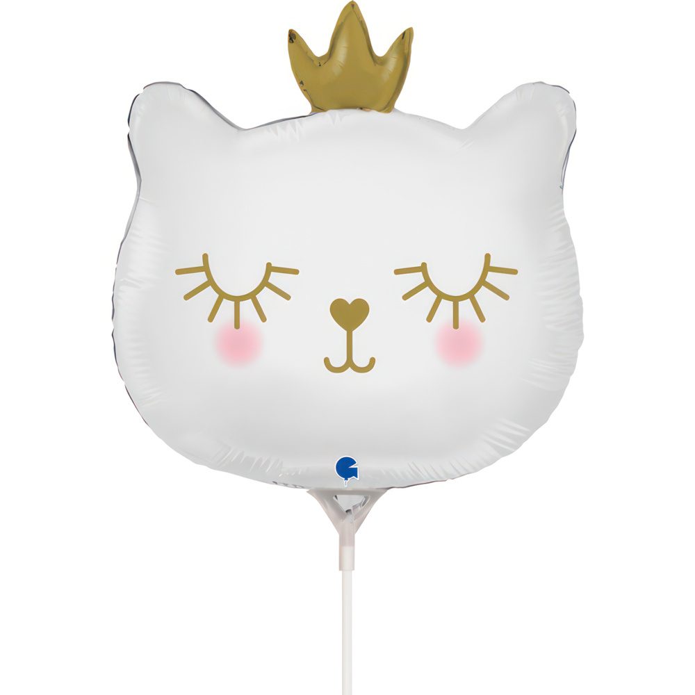 Grabo 14 inch White Cat Princess Mini Foil Balloon (Air Filled)_g72098-cat-princess-white-mini-b