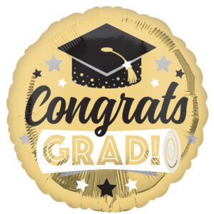 Amscan 18 inch Congrats Grad Shiny Gold Round Foil Balloon_69749-4421001-1-3-1500+
