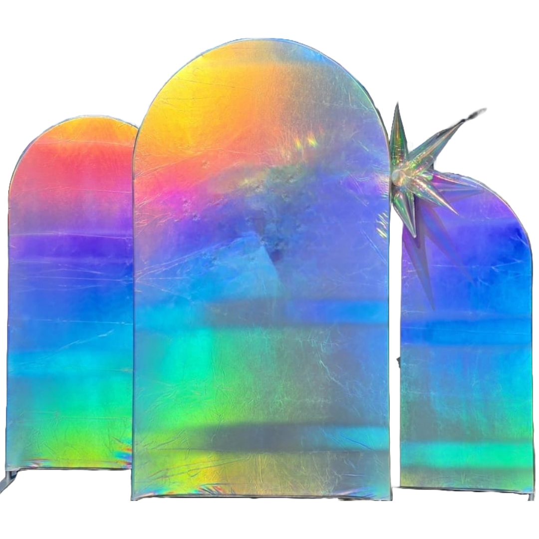 Black & Iridescent Covers For Set Of 3 Round Fabric Backdrop Sailboard Stands iridescent
