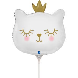 Grabo 14 inch White Cat Princess Mini Foil Balloon (Air Filled)_g72098-cat-princess-white-mini-b