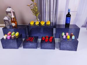 Set of 7 New Transparent Black Acrylic Food Riser Display Stands