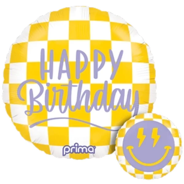 Buy Prima 18 inch Happy Face Checker Birthday Round Foil Balloon ...