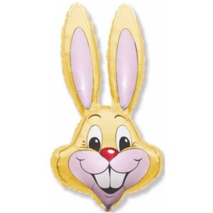 901589AM-P_Flexmetal 35 inch Yellow Bunny Rabbit Head Shape Foil Balloon