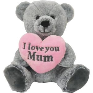 10 inch Happy Mothers Day Grey Bear I Love You Mum Pink Heart