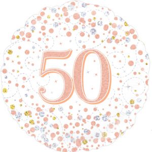 Oaktree 18" 50th Sparkling Fizz Birthday White & Rose Gold Holographic
