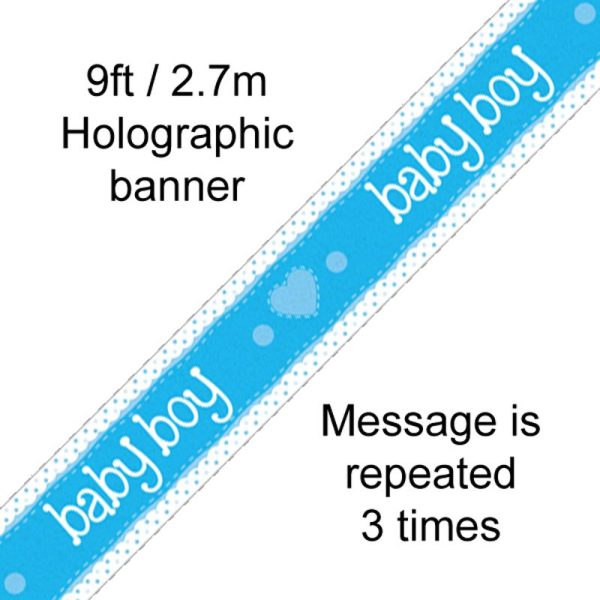 9ft Banner It’s a Boy Pastel Heart Holographic Dot