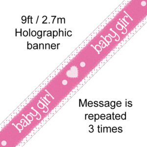 9ft Banner It’s a Girl Pastel Heart Holographic Dot