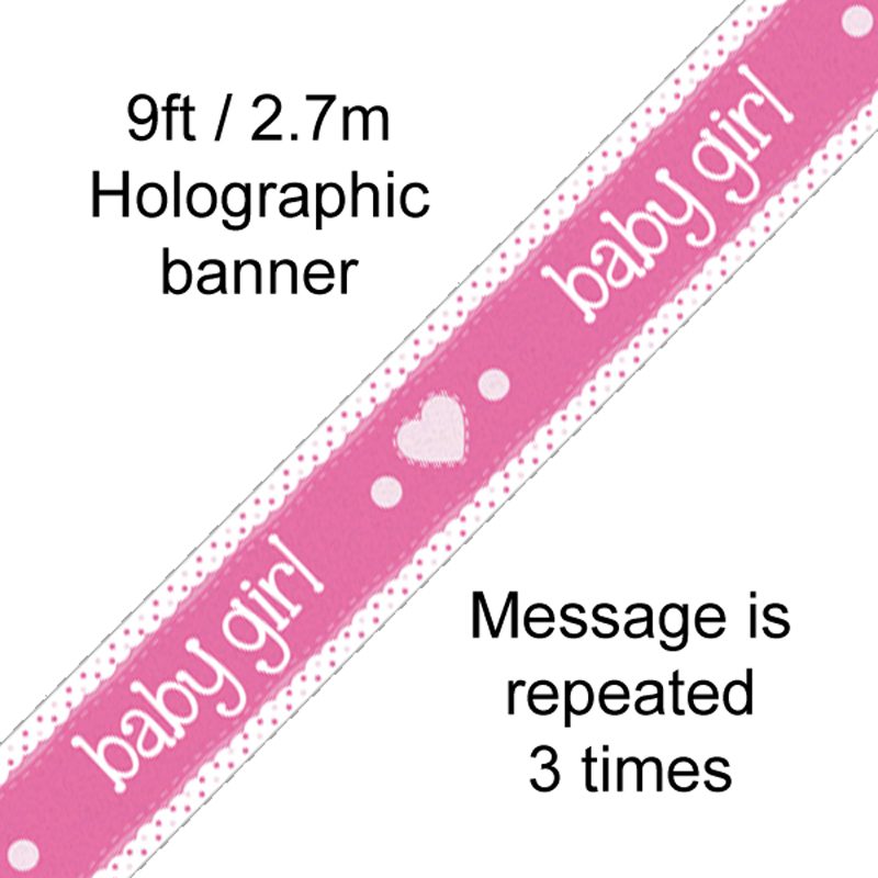 9ft Banner It’s a Girl Pastel Heart Holographic Dot