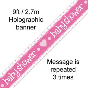 9ft Banner Baby Shower Pink Holographic Dot
