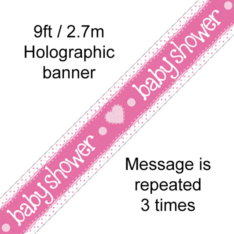 9ft Banner Baby Shower Pink Holographic Dot