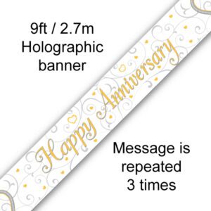 9ft Banner Happy Anniversary Linked Hearts