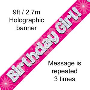 9ft Banner Birthday Girl Pink Holographic