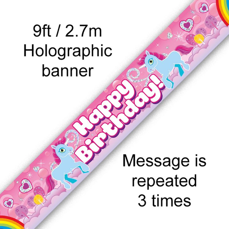 9ft Banner Unicorn Rainbow Birthday Holographic