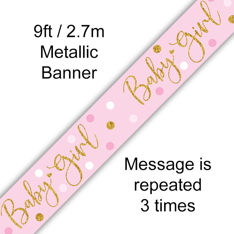 9ft Banner Sparkling Baby Girl Dots Holographic