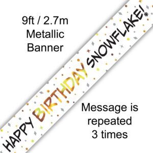 9ft Banner Happy Birthday Snowflake Metallic