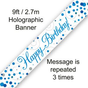 9ft Banner Sparkling Fizz Birthday Blue Holographic