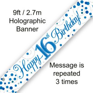 9ft Banner 16th Sparkling Fizz Birthday Blue Holographic