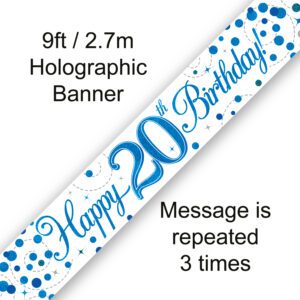 9ft Banner 20th Sparkling Fizz Birthday Blue Holographic