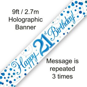 9ft Banner 21st Sparkling Fizz Birthday Blue Holographic