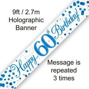 9ft Banner 60th Sparkling Fizz Birthday Blue Holographic