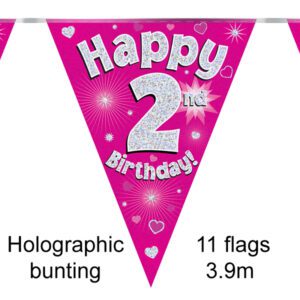 Party Bunting Happy 1st Birthday Pink Holographic 11 flags 3.9m