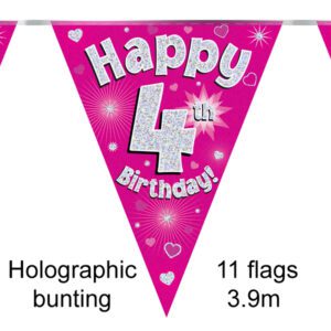 Party Bunting Happy 3rd Birthday Pink Holographic 11 flags 3.9m